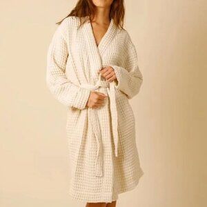 Happy Place‎ Unisex Organic Cotton Waffle Knit Robe Size M No Belt Loungewear